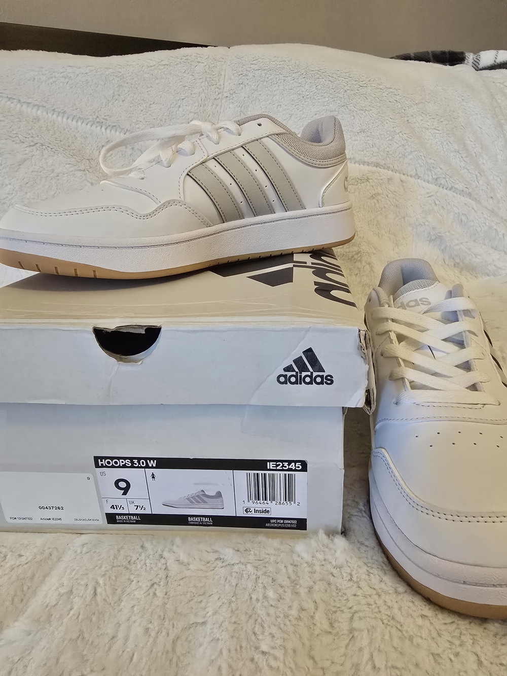 adidas Womens White and Taupe Hoops 3.0 Sneakers